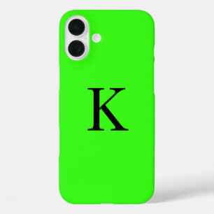 Monogram Initial Neon Green Solid Colour Trendy iPhone 16 Plus Case