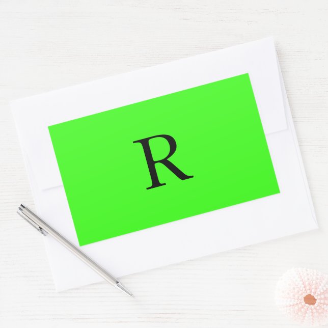 Monogram Initial Neon Green Solid Colour Unique Rectangular Sticker (Envelope)