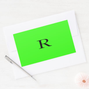Monogram Initial Neon Green Solid Colour Unique Rectangular Sticker