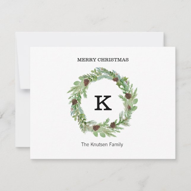 Monogram Initial No Photo Christmas Cards (Front)