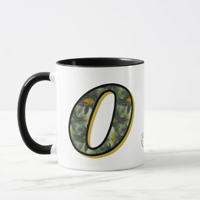 Monogram Initial O Daisies Floral Art Personalised Mug (Left)