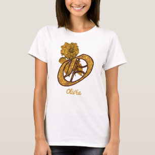 Monogram Initial O Gold Peony Personalized T-Shirt