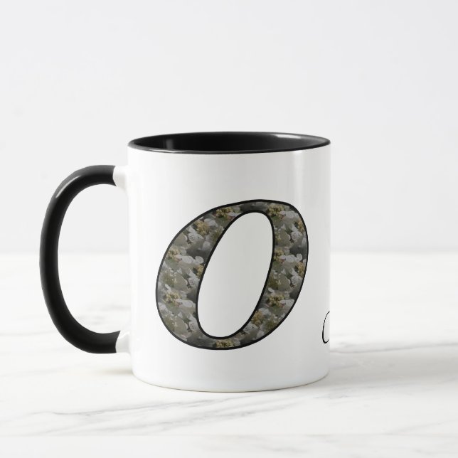 Monogram Initial O Hydrangea Flower Personalised Mug (Left)