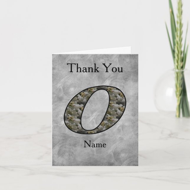 Monogram Initial O Hydrangea Flowers Personalised Thank You Card (Front)