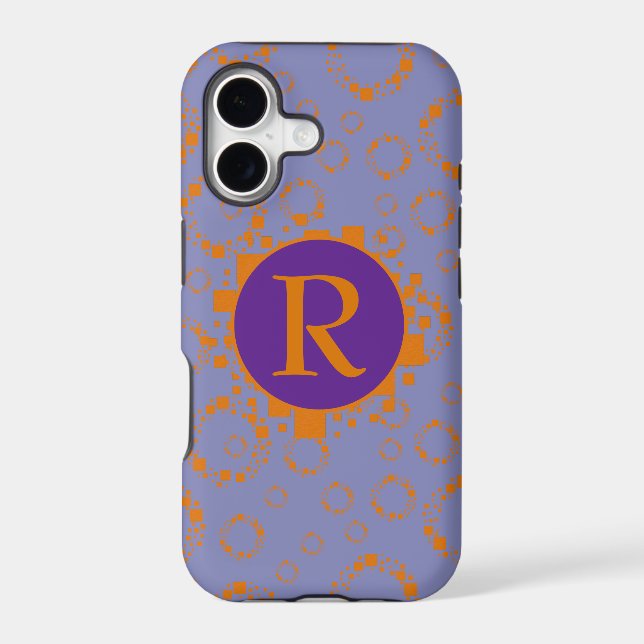 Monogram Initial Orange Purple Squares Circles Art (Back)
