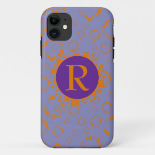 Monogram Initial Orange Purple Squares Circles Art iPhone 11 Case