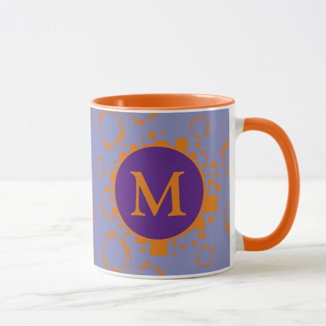Monogram Initial Orange Purple Squares Circles  Mu Mug (Right)