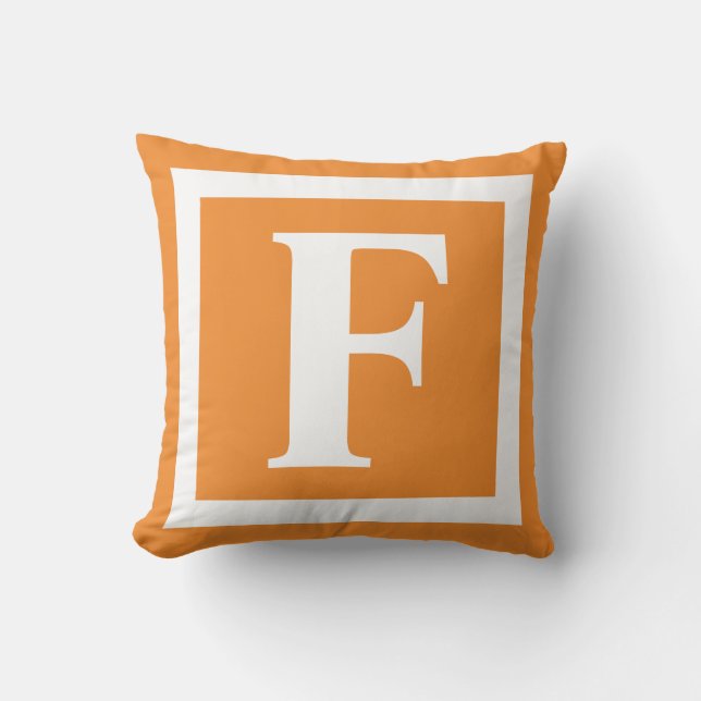Monogram Initial Orange White Outdoor Throw Pillow (Front)