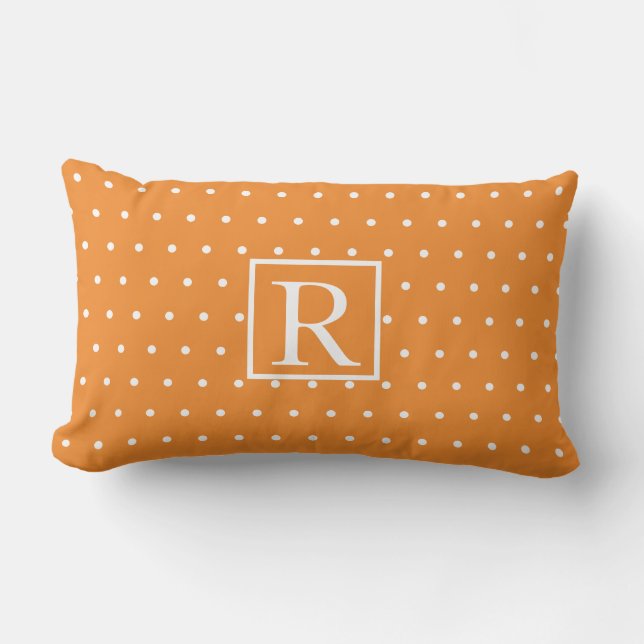 Monogram Initial Orange White Polka Dots Cute Lumbar Cushion (Front)
