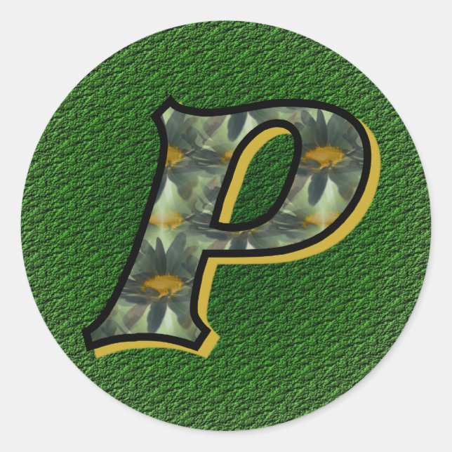 Monogram Initial P Black Daisies Sticker (Front)