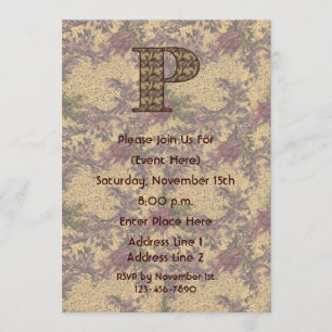 Monogram Initial P Elegant Floral Invite