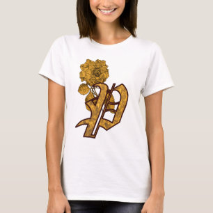 Monogram Initial P Elegant Gold Peony Flower T-Shirt
