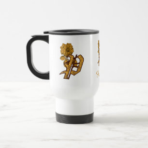 Monogram Initial P Elegant Gold Peony Personalised Travel Mug