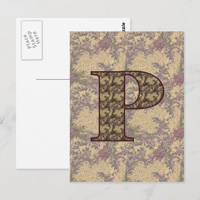 Monogram Initial P Elegant Vintage Floral  Postcard (Front/Back)
