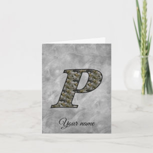 Monogram Initial P Hydrangea Flowers Personalised Note Card