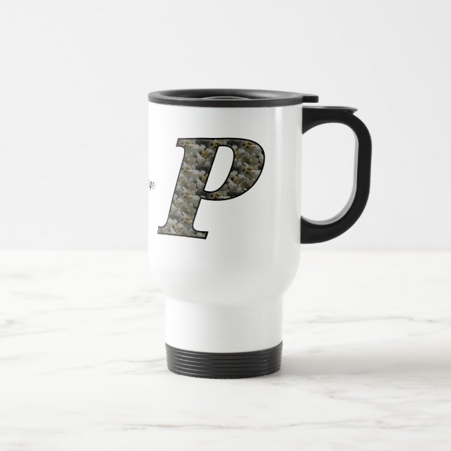 Monogram Initial P Hydrangea Flowers Personalised Travel Mug (Right)