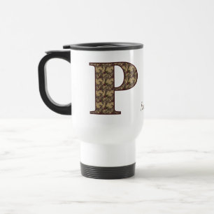 Monogram Initial P Vintage Floral Personalized Travel Mug