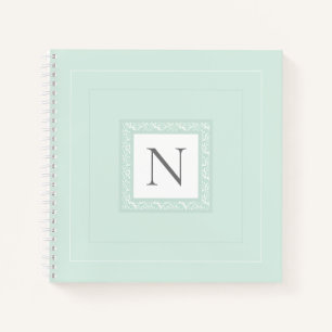 Monogram Initial Pastel Green Damask Notebook