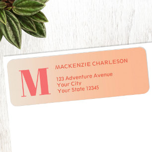 Monogram Initial Peach Gradient Return Address