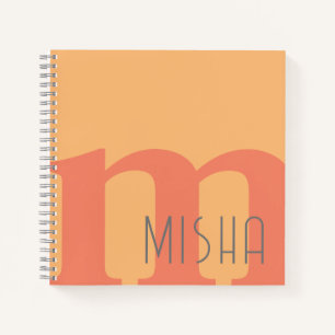 monogram initial peach pink grey custom name notebook