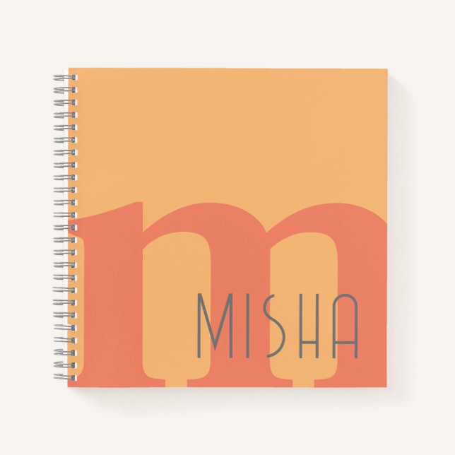 monogram initial peach pink grey custom name  notebook (Front)