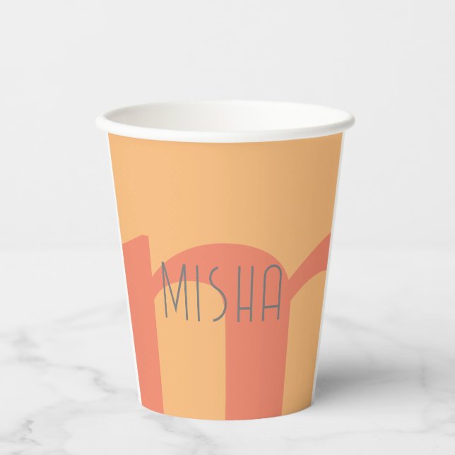monogram initial peach pink name modern paper cups (Front)