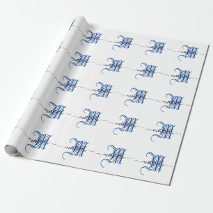 monogram initial personalised business name blue wrapping paper