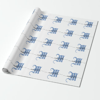 monogram initial personalised business name blue wrapping paper