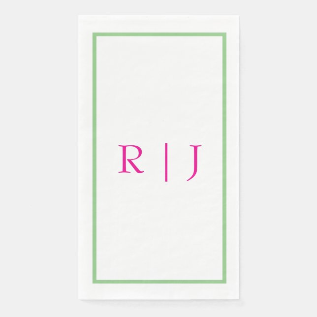 Monogram Initial Pink And Green Sage Green Wedding Napkin (Front)