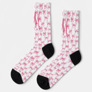 Monogram Initial Pink Bow Coquette Aesthetic Gift  Socks