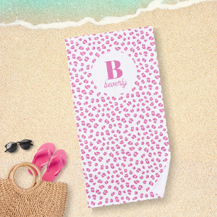 Monogram Initial Pink Leopard Print Beach Towel