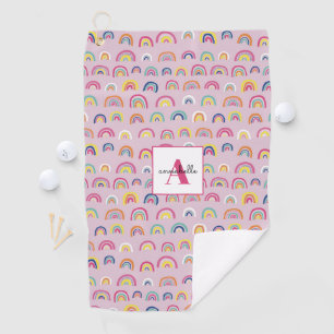 Monogram Initial Pink Rainbow Golf Towel