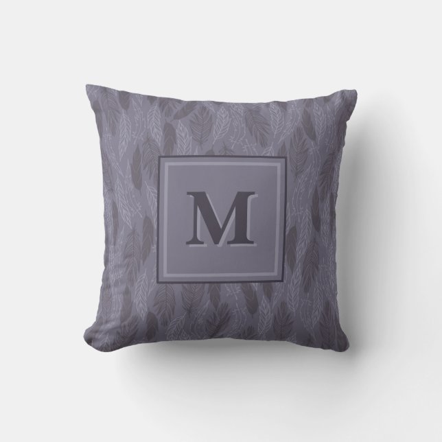 Monogram Initial Plum Purple Floral Leaf Pattern Cushion (Front)