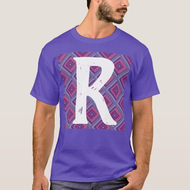 Monogram Initial Purple Diamond Pattern Pink Asym T-Shirt (Front)