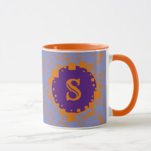Monogram Initial Purple Orange Digital Bits Art Mug