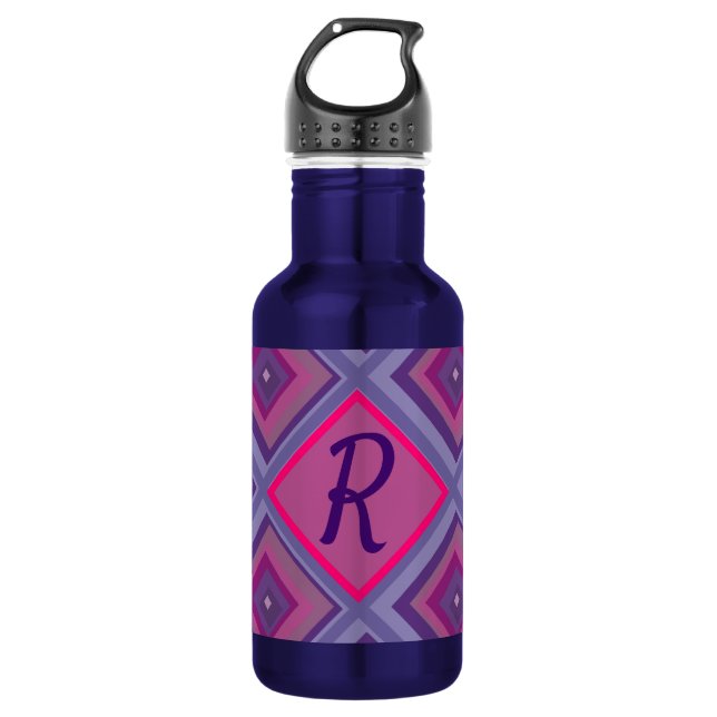 Monogram Initial Purple Pink Diamond Pattern Trend 532 Ml Water Bottle (Front)