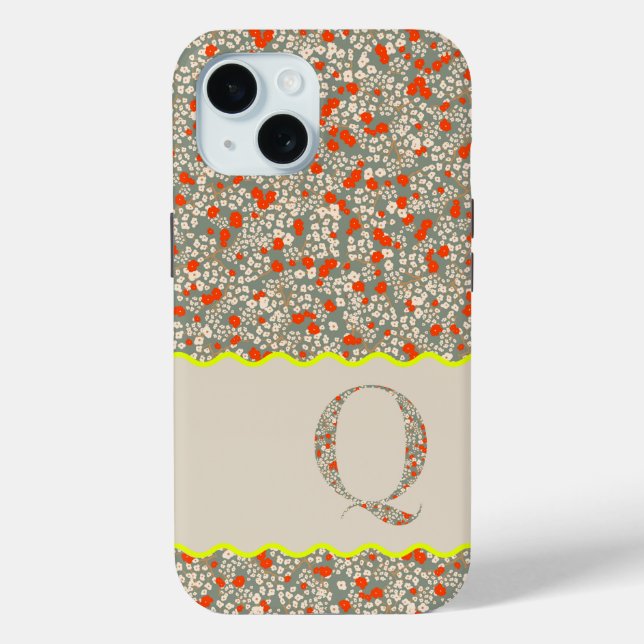 MONOGRAM INITIAL Q GREEN AND RED LITTLE FLOWERS Case-Mate iPhone CASE (Back)