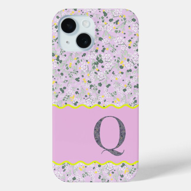 MONOGRAM INITIAL Q LILAC LITTLE FLOWERS Case-Mate iPhone CASE (Back)