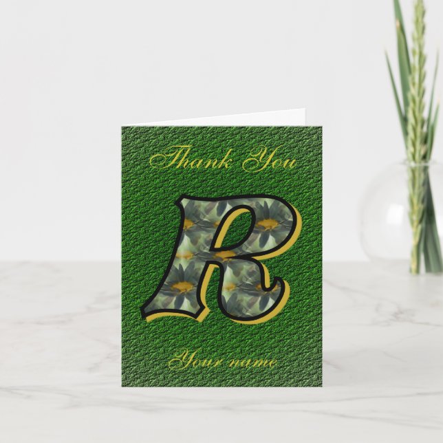 Monogram Initial R Daisies Art Personalised Thank You Card (Front)