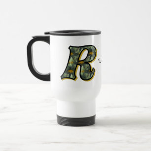 Monogram Initial R Daisy Floral Art Personalized Travel Mug