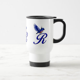 Monogram Initial R Elegant Bluebird Travel Mug