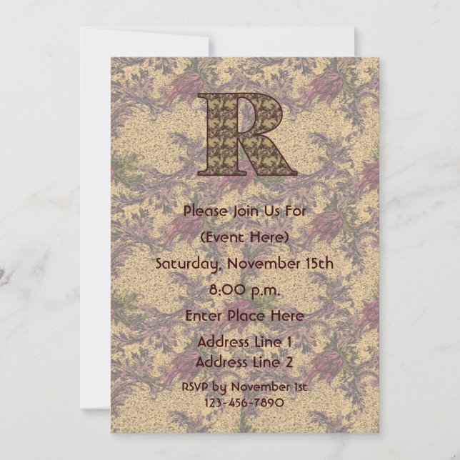 Monogram Initial R Elegant Floral Invite (Front)