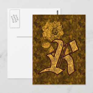 Monogram Initial R Elegant Gold Peony Flower  Postcard