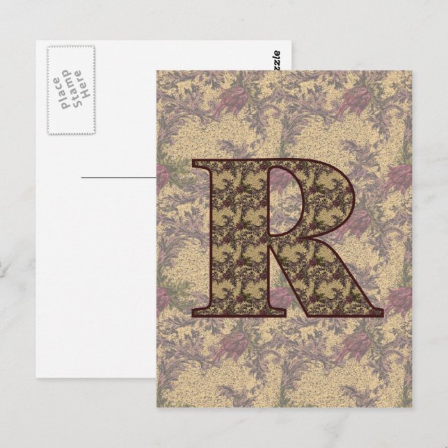 Monogram Initial R Elegant Vintage Floral Postcard (Front/Back)