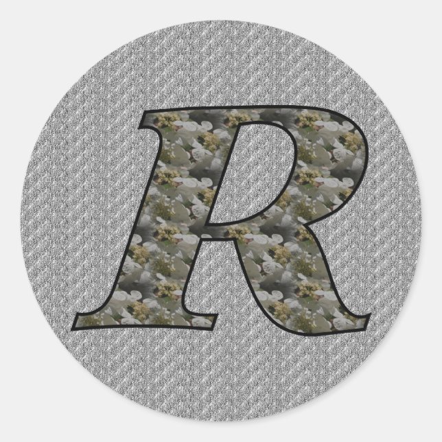 Monogram Initial R Hydrangea Floral Sticker (Front)