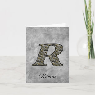 Monogram Initial R Hydrangea Flowers Personalised Note Card