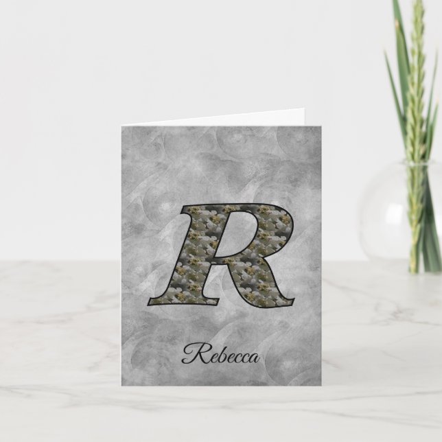 Monogram Initial R Hydrangea Flowers Personalised Note Card (Front)