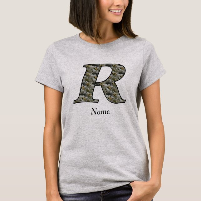 Monogram Initial R Hydrangea Flowers Personalised T-Shirt (Front)