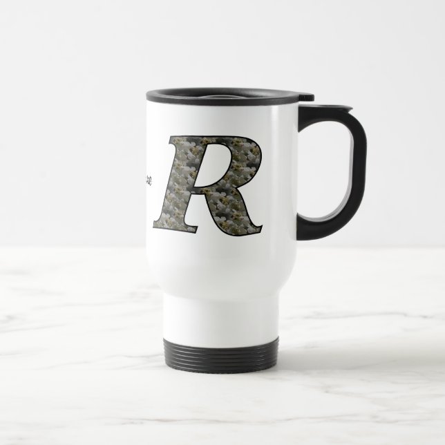 Monogram Initial R Hydrangea Flowers Personalised Travel Mug (Right)