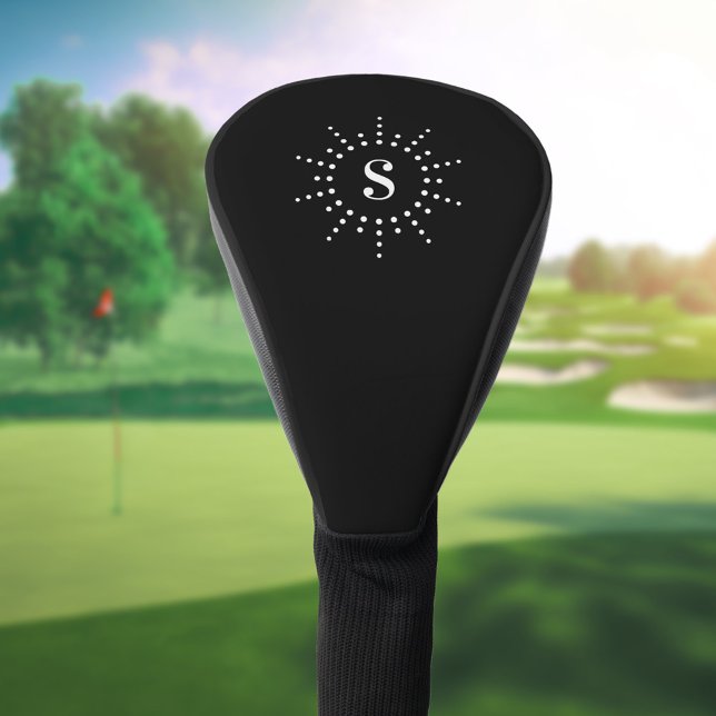 Monogram initial radial sunburst black white golf head cover (Creator Uploaded)